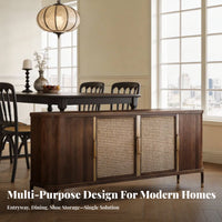 Wabi-Sabi Aesthetic Rattan Door Credenza Japanese design Entryway Console Woven Doors Sideboard Multi-Functional for Homeowners, Apartment Dwellers, Renters, Hallway, Living Room, Bedroom, Kitchen