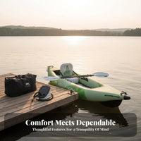 Compact Recreational Kayak Easy Setup Portable Kayak Set Long-Lasting Inflatable Boat Includes Pump and Bag for Outdoor Enthusiasts, Beginners, Family Outings, Calm Rivers, Day Trips, Beach Holidays