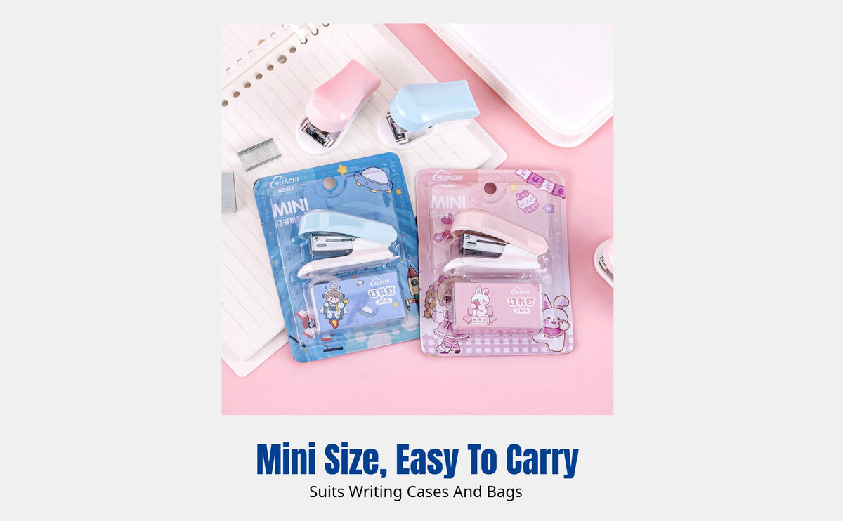 Mini Stapler, Cute Cartoon Stationery Set, Portable, Small, Macaron Colors