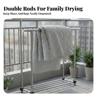 High Load Capacity Stainless Steel Drying Rack Rust-Resistant Adjustable Clothing Stand Easy Assembly Heavy Duty Clothing Rack 2-Tier Design for Apartment Dwellers, Homeowners, Balcony, Indoors, Outdoors, Laundry Room