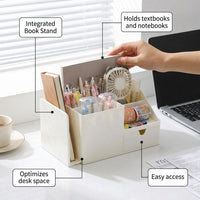 Multifunctional Desk Organizer with Drawer, Desktop Storage for Home Office Accessories, Pen Holder Stationery Organiser for Study Table