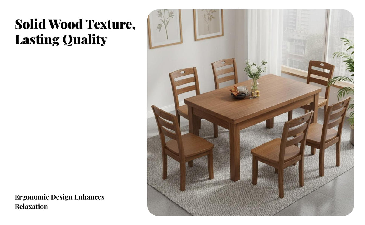 Solid Wood Dining Table Set Space-Saving Design Rectangular Kitchen Table and Chairs Sturdy Construction Simple Design Dining Set for Families