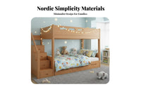 Solid Wood Bunk Bed Space-Saving Kids Bunk Bed with Guardrails Sturdy Construction children's Furniture for Juniors, Parents, Bedroom, Dormitory, Home