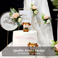 Festive Atmosphere Golden Deer Figurine and Sign Kit Elegant Design Miniature Deer Figure Set forest Theme dessert topper adaptable for Home pastry chefs, Hobbyists, Parents, Christmas festivitys, Birthday Parties, Holiday events, Dessert Tables