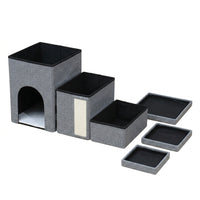 Storage Steps for Bed and Sofa with Foldable Pet Stairs, Integrated Cat House for Small Pets, Textile Construction