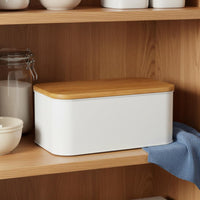 Wood Lid Bread Box Rounded Corners Bread Storage Box Galvanized Iron