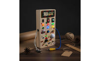Natural Wood Construction LED Light Switch Busy Board Hand-Eye Coordination Toddler Activity Board with Switches Child-Safe Design LED Light Switch Toy Color Recognition for Toddlers, Preschoolers, Travel, Car Rides