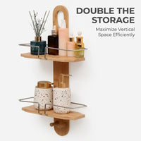 Bamboo Hanging Rack Storage, Bamboo Shower Shelf Organizer, Wall Mounted Shelf, Modern Minimalist Bamboo Organizer, Double Tier Shelf