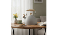 Induction Compatible Whistling Tea Kettle Matte Whistling Kettle Wood Grain Cookware Sleek for Gas Cooktop, Kitchen