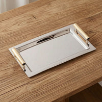 Decorative Mirrored Tray with Handles Mirror-Polished Metal Serving Tray with Handles Reflective for Hosts, Beverage Cart, Dining Table