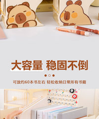 卡皮巴拉可伸缩书立架桌面放书神器折叠学生用书夹书靠书挡板简易固定书本收纳架可爱水豚桌上初高中生立书架