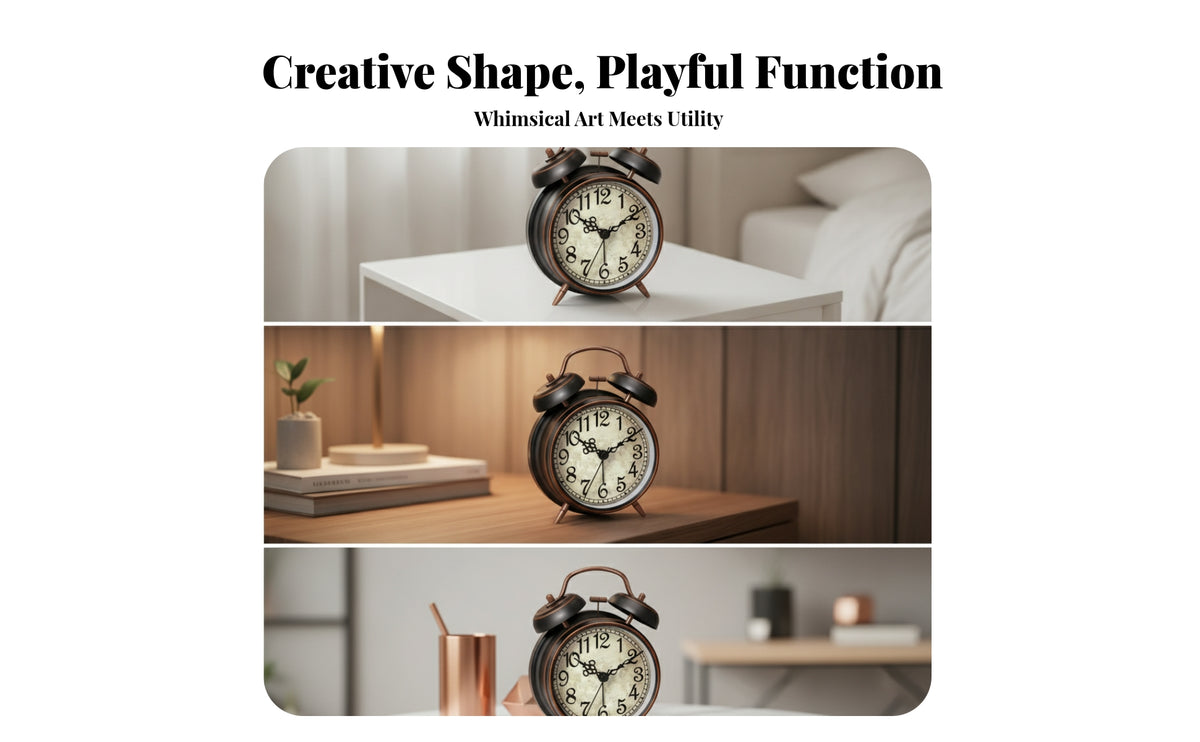 Arabic Numerals Retro Twin-Bell Clock Copper-Toned Trim Metal Alarm Clock