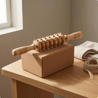 9-Wheel Wooden Massage Roller Stick Polished Finish Handheld Body Massage Roller Rotating Rollers Solid Wood