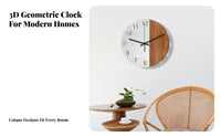 Non-Ticking Wooden Wall Clock Modern Design Geometric Wall Clock Battery Operated for Interior Decorators, Adults, Bedroom, Kitchen, Library