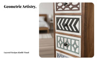 Rustic Design Carved Drawer Chest Distressed Finish Geometric Pattern Drawer Chest Compact Size Bedside Table Sturdy Construction for Homeowners, Interior Design Enthusiasts, Bedroom, kid's Room, Entryway, Hallway