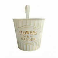 Drainage Hole Hanging Planter Container Distressed Finish Metal Hanging Planter Vertical Striped Plant Hanger for Balcony