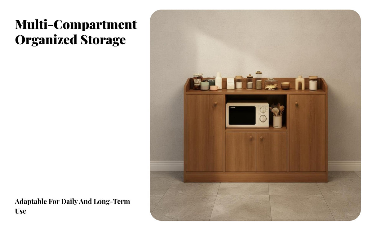 Floor Standing Tea Cabinet Large Capacity Wooden Buffet Cabinet Multi-Compartment Storage Kitchen Buffet Table for Renters, Entryway, Hallway, Bedroom