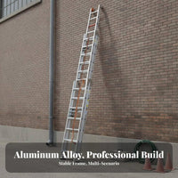 3 Section Extension Ladder High Load Capacity Heavy Duty Fire Egress Ladder Non-Slip Feet Access Equipment for Maintenance Engineers, Factories