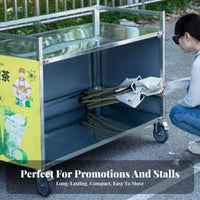 Mobile Advertising Cart Easy Assembly Foldable Vendor Stand Sturdy Rolling Market Stall for Vendors, Caterers, Night Markets, Roadside, Outdoor Events
