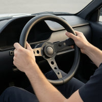 Leather-Wrapped Racing Steering Wheel 3-Spoke Universal Steering Wheel 350mm Comfortable for Car Enthusiasts