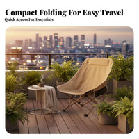 Ergonomic Design Portable Reclining Lounge Chair Built-in Headrest Adjustable Reclining Camp Chair Stable Cross-Frame Collapsible Beach Lounger Side Pocket for Campers, Families, Backpackers, Camping, Backyard, Picnic, Travel