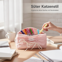 Cute Cat Bow Pencil Case for Students, Large Capacity Stationery Pouch