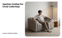 French Retro design Upholstered Settee Designer Look Lowsilhouette Straight Sofa Soft Textured Fabric Living Room Seating Supportive paddinging for Homeowners, Apartment Dwellers, Office Managers, Lounge Area, Reception Hall, Small Spaces, Bedroom