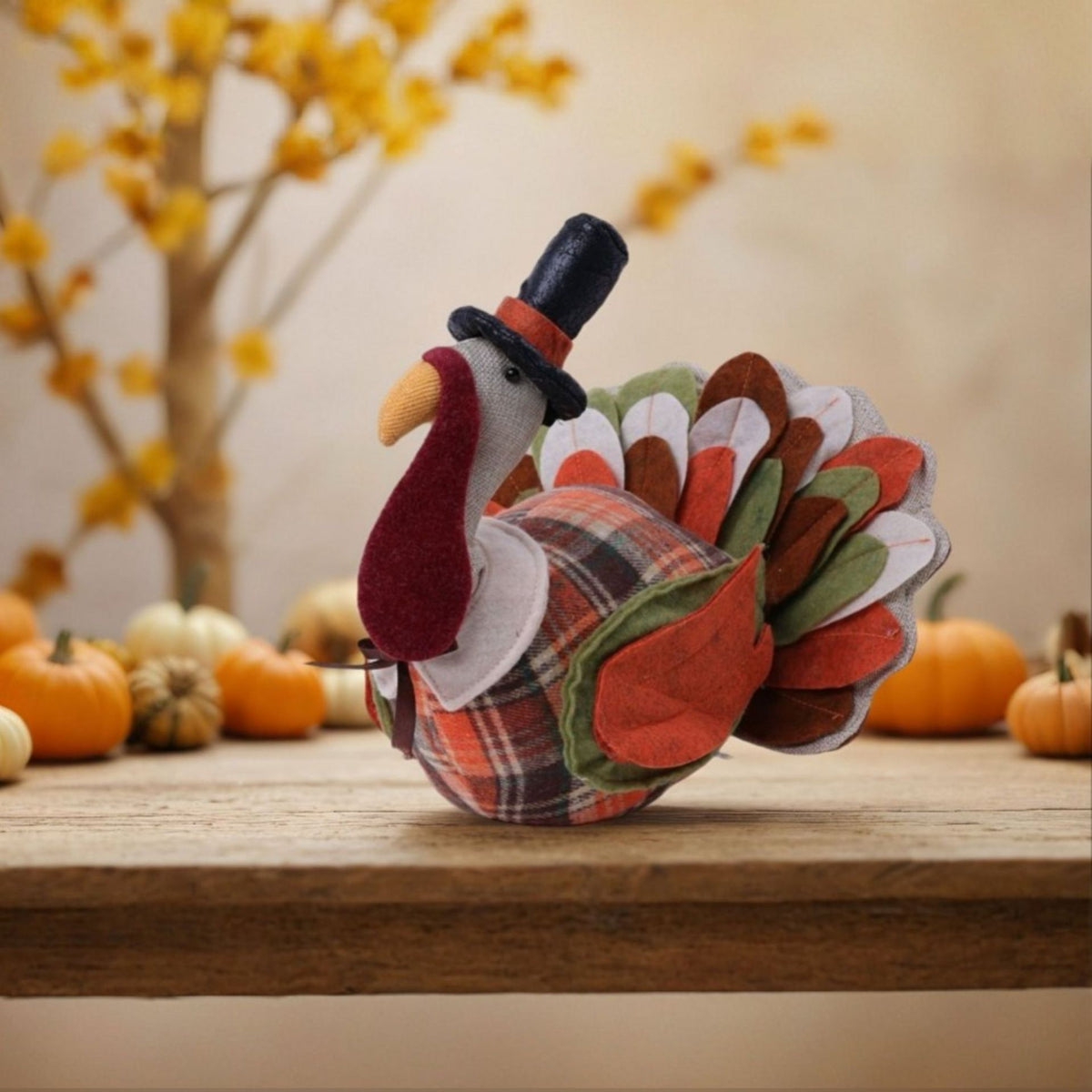 Harvest Thanksgiving Fabric Turkey Decoration with Hat