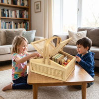 Woven Basket with Lid Handwoven Wicker Basket with Lid Portable for Home Storage