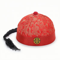 Chinese Costume Cap Traditional Ancient Chinese Cap Brocade Hat with Tassel Satin Imperial for Performers, Stage Performances