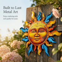 Iron Art Sun Face Wall Decor for Garden Patio Indoor Living Room
