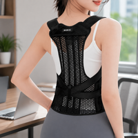 Travel Back Brace, Breathable Back Support with 5 Bones, Strong Posture Correction for Office & Computer, Unisex Mesh Textile