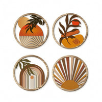 4 Pieces Boho Round Wall Plaque Minimalist Wooden Wall Plaque Decorative Hanging Sign Printed for Living Room, Bedroom
