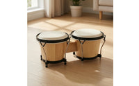Natural Wood Bongo Drum with Wooden Bridge Hand-Played Bongo Drum Acoustic Percussion Instruments Tunable for Beginners, Classroom
