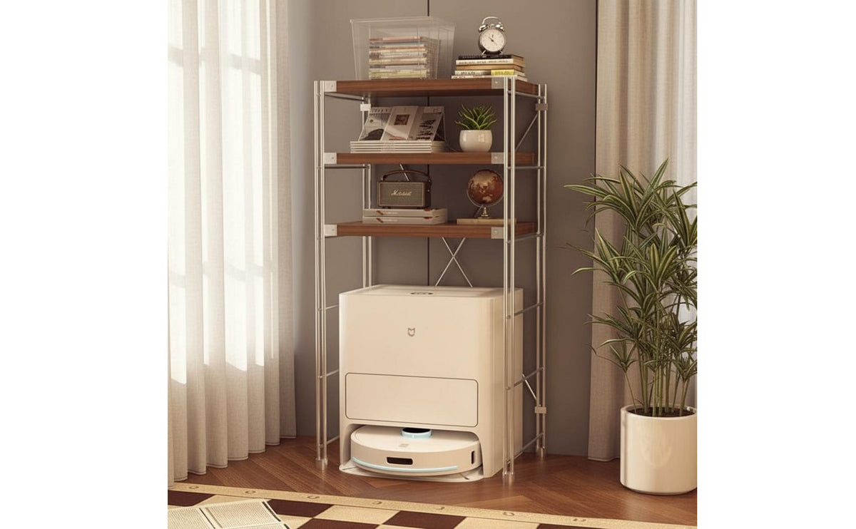 Multi-Functional Robot Vacuum Storage Rack Space Saving Floor Standing Organizer Shelf Sturdy Construction Robot Vacuum Stand Adjustable Shelves for Balcony, Living Room, Bedroom