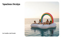 Oversized Rainbow Fluffy Pool Inflatable Photo-Ready Design Rainbow Island Floating Raft Thickened PVC Material Inflatable Fluffy Inflatable Comfortable for Adults, Couples, Summer Vacation, Beach, Lake