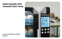 Intelligent Temperature Control Home Egg Hatching Machine Adjustable Roller Tray Automatic Egg Incubator Double-Power Power Support Digital Poultry Hatcher Pre-Programmed Hatching Modes for Hobby Farmers, Educators, Small Farm, Classroom