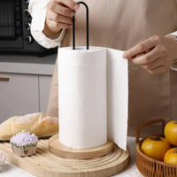 Wooden Base Paper Towel Rack Freestanding Countertop Paper Towel Stand Minimalist Design Kitchen Roll Holder for Washroom, Desktop