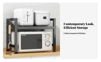 Space Saving Expandable Microwave Oven Rack Rust-Resistant Expandable Microwave Stand Easy to Assemble Kitchen Appliance Storage Rack Heavy Duty for Home Cooks, Office Workers, Countertop, Small Apartments, Coffee Station, Dorm Room