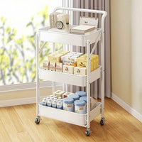 Space-Saving 3-Tier Rolling Cart Freestanding Foldable Storage Cart Collapsible Portable for Teachers, Kitchen