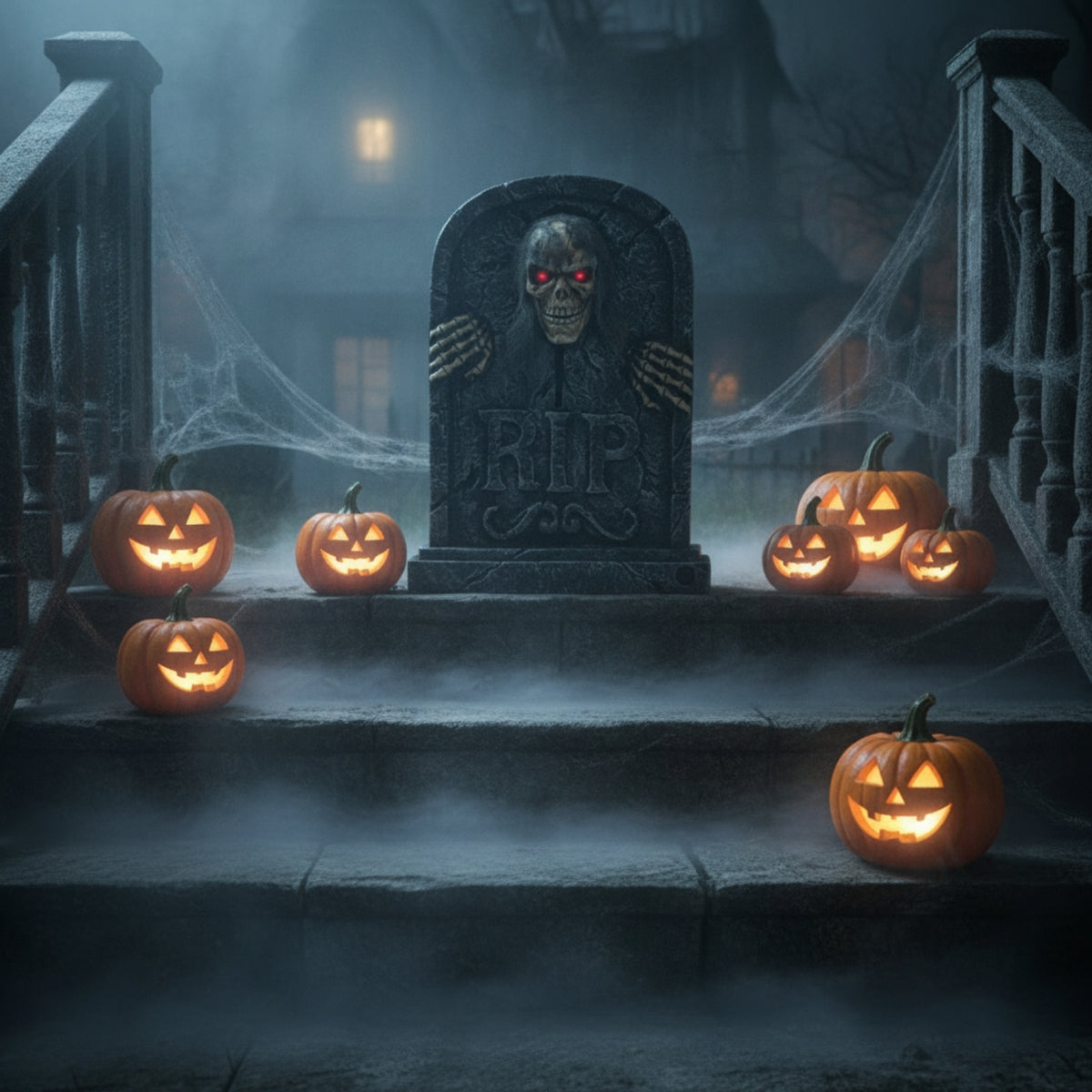 Stone-Look Tombstone with Skull Creepy Animated Tombstone Scary Halloween Tombstones Eerie for Porch
