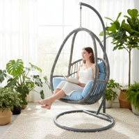 Hanging Basket Chair with Stand Cushioned Hanging Chair with Stand Indoor Outdoor Furniture for Adults, Balcony, Living Room, Reading Corner