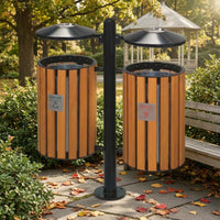 Weather-Resistant Dual Trash Bin with Post Freestanding Outdoor Waste Bin Heavy-Duty Trash Can with Lid Weatherproof for Park, Community, Street