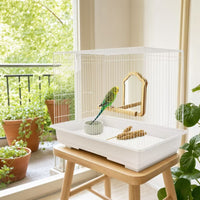 Framed Wooden Bird Enclosure Mirror Interactive Bird Mirror Perch Arch-Shaped Pet Accessory Lightweight