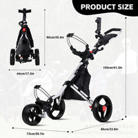 Foldable 3-Wheel Golf Cart Trolley with Manual Brake