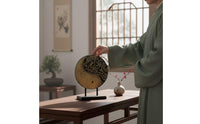 Yin Yang Sculpture Textured Yin-Yang Sculpture Oriental Disc Ornament with Base for Meditation Room