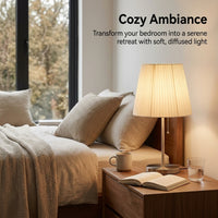 Bedside Table Lamp Shade with Pleated Material in Warm Beige, Drum Lampshade for Living Room and Floor Cloth for Interior Designers