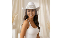 Rhinestone Bride Hat with Rhinestones Western-Style Cowgirl Hat with Fringe Glittering Bridal for Bachelorette, Hen Party