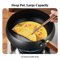 Flat Bottom Iron Wok Non-Stick Flat Bottom Wok Uncoated Stir Fry Pan Versatile Deep Frame Cooking Pot Even Heat Distribution
