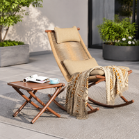 Metal Rocking Chair with Cushion & Pillow, Outdoor Patio Balcony Garden Chair, Weatherproof Rocking Lounge Chair with Side Table
